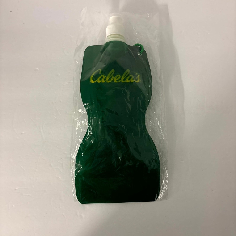 Cabela's Collapsible Water Bottle Green Folding Flask Pouch w/ Carabiner Clip